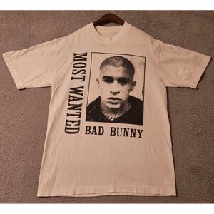 Bad Bunny Most Wanted Tour 2024 T-Shirt Mens Medium White Concert Graphic Tee